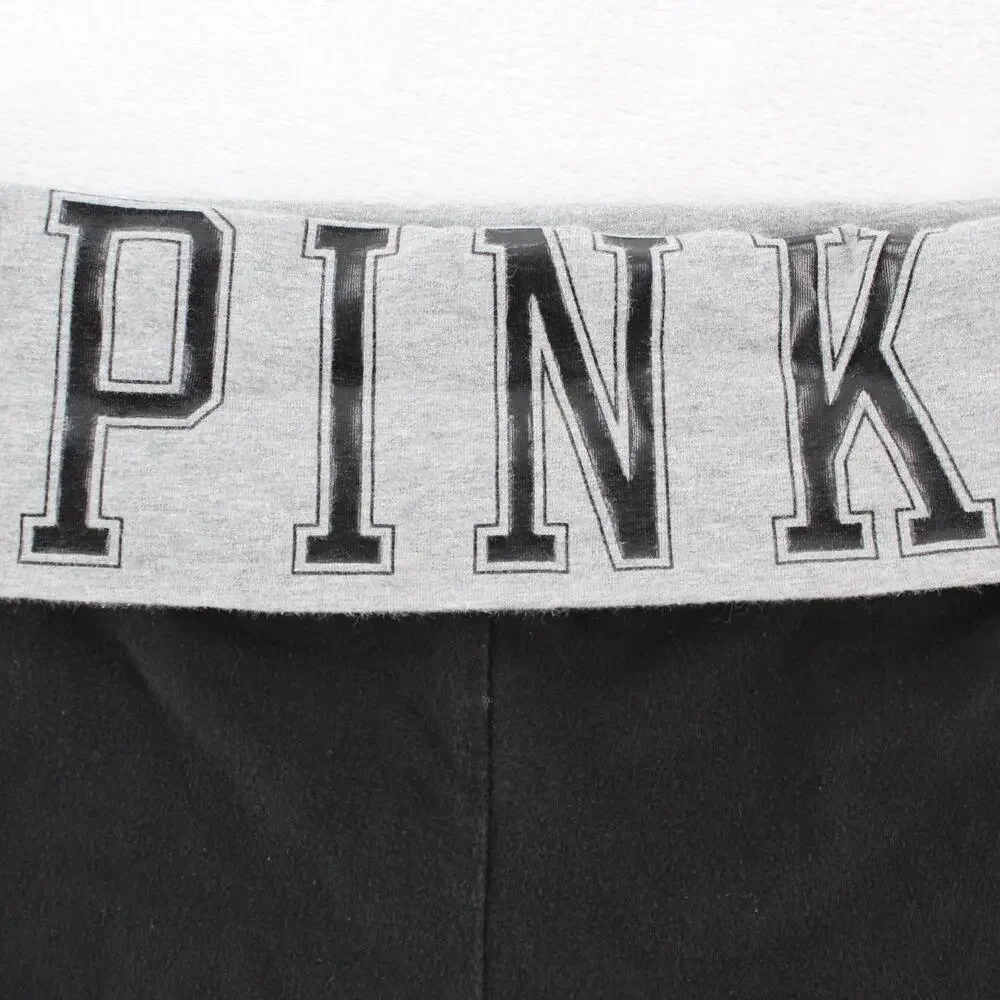 PINK Victoria’s Secret Yoga Shorts XS Black Foldover Waist Logo Stretch